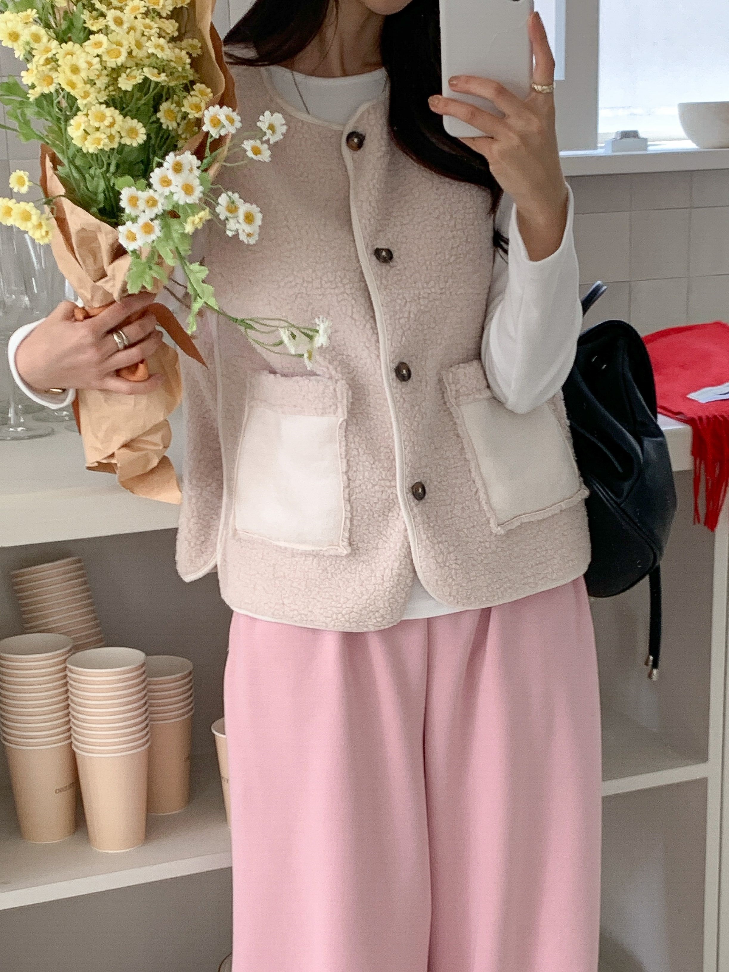 ボタンラウンドネックポケットカラーベスト | 詳細画像19