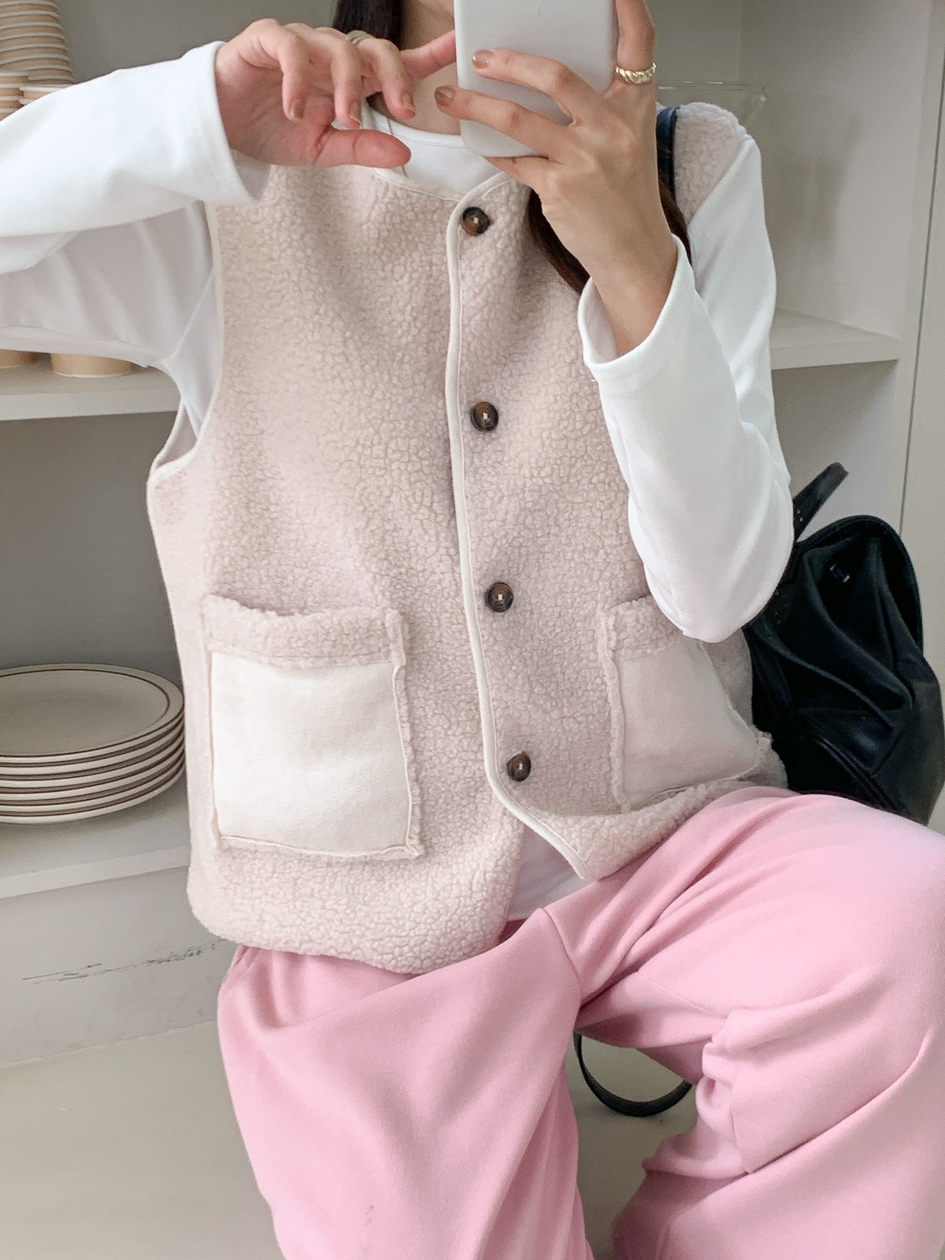 ボタンラウンドネックポケットカラーベスト | 詳細画像21