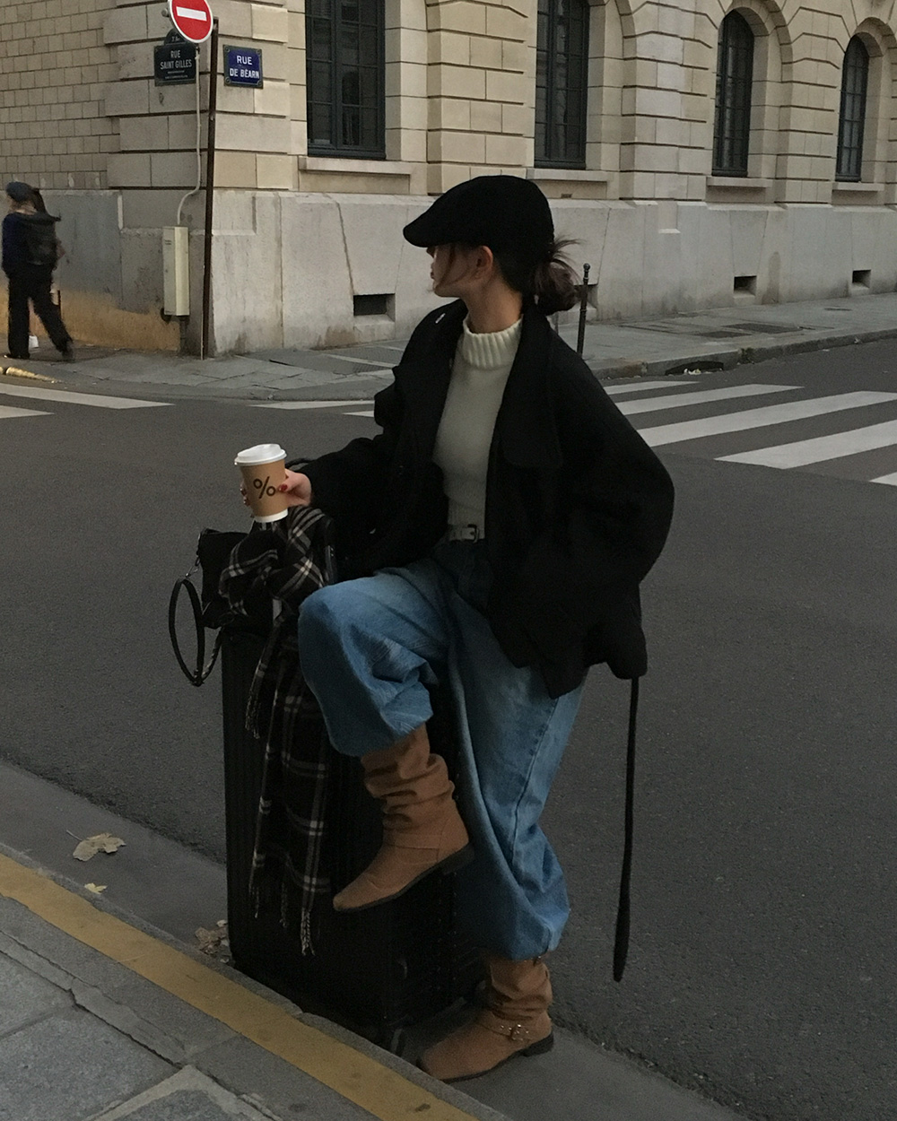 キルティング中綿ウール混ショートルーズ長袖コートベルト付