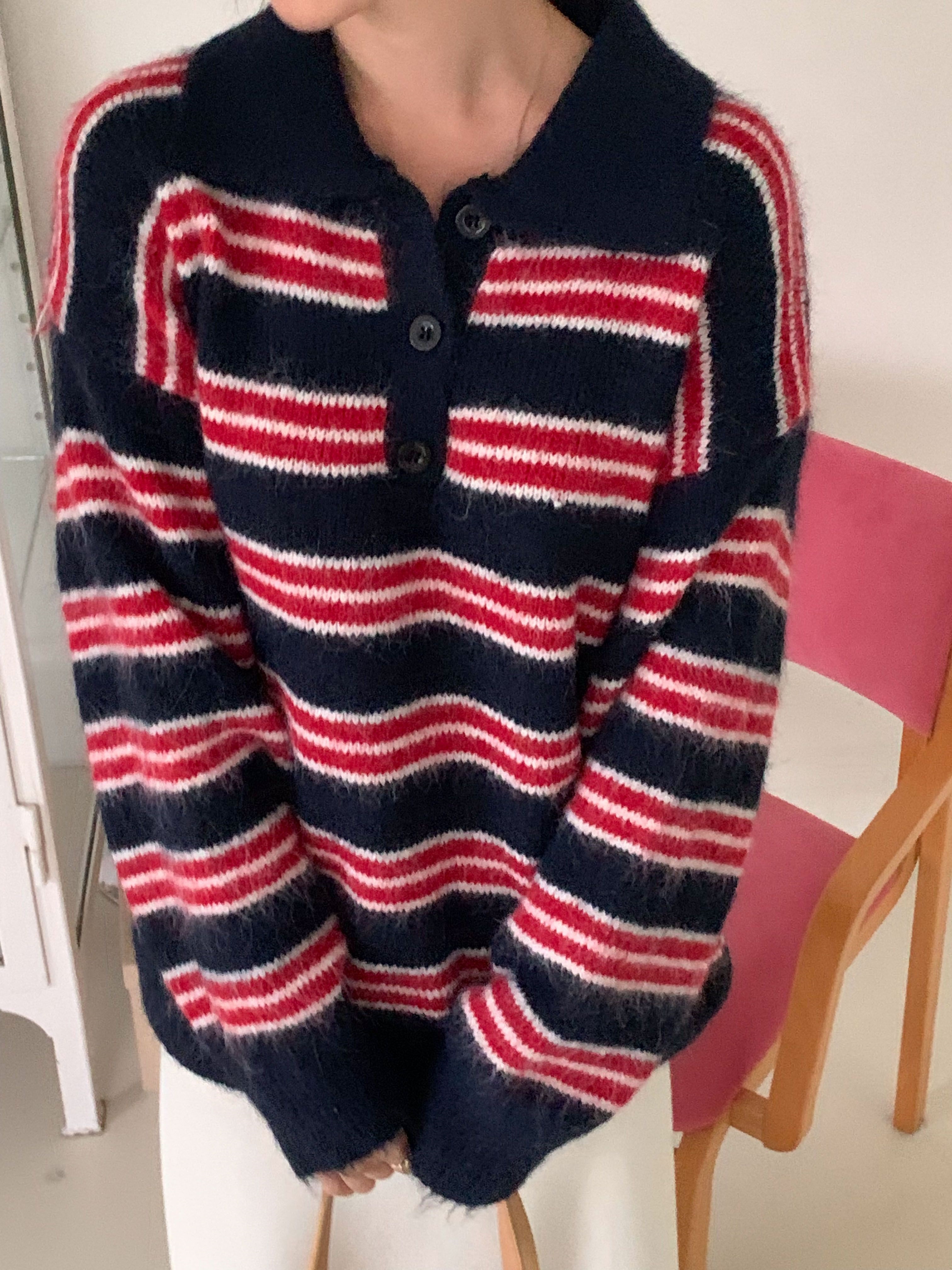 ボタンカラーボーダーカラーニット | 詳細画像8