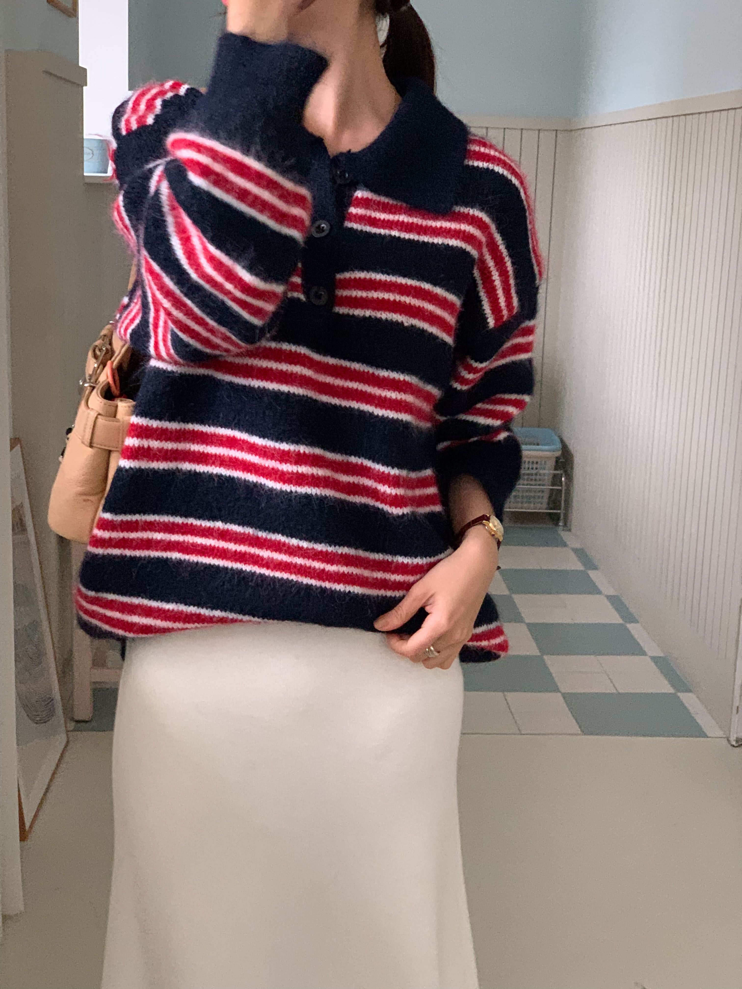 ボタンカラーボーダーカラーニット | 詳細画像16