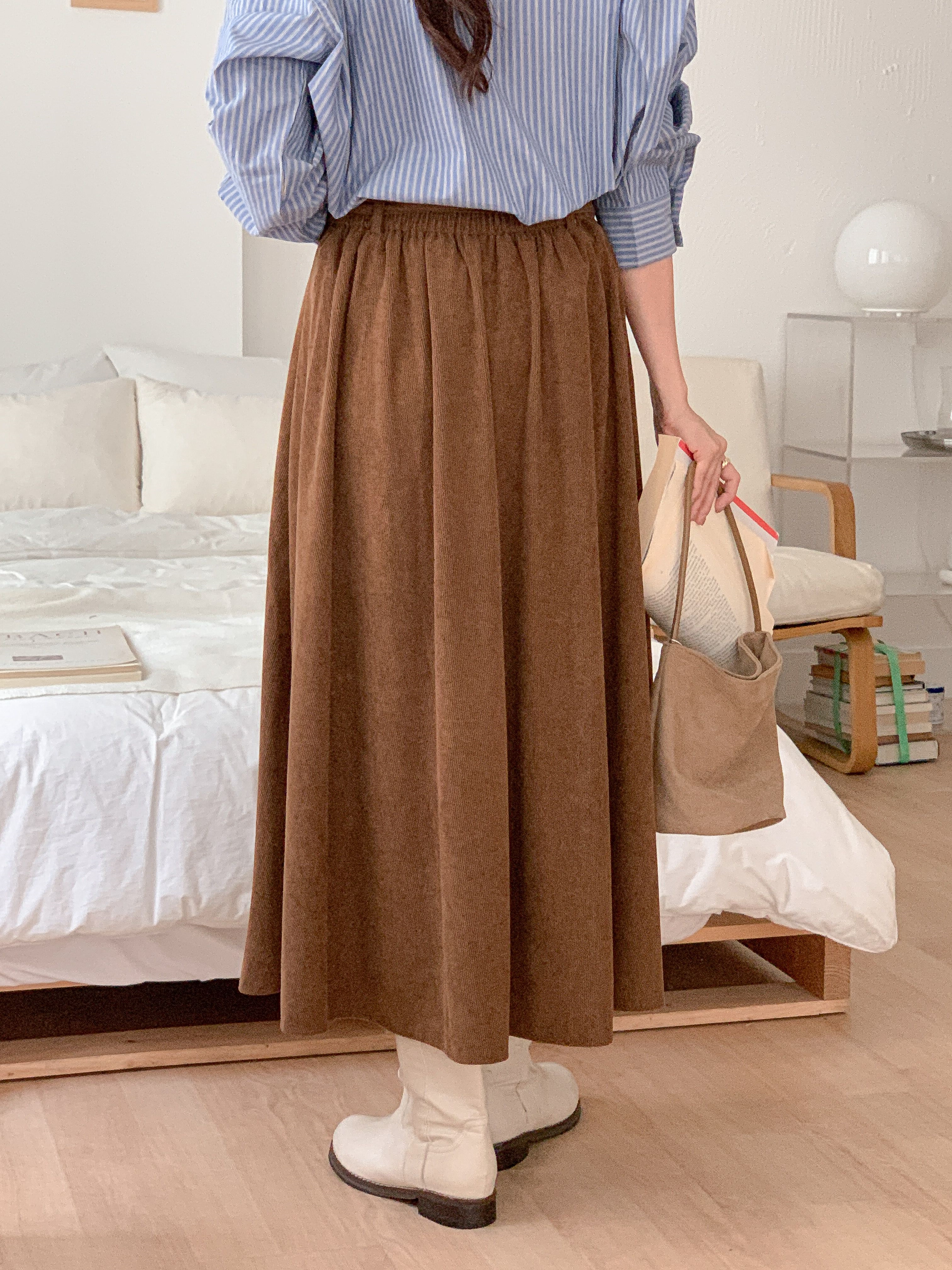 コーデュロイバックゴムロングフレアカラースカートベルト | 詳細画像3