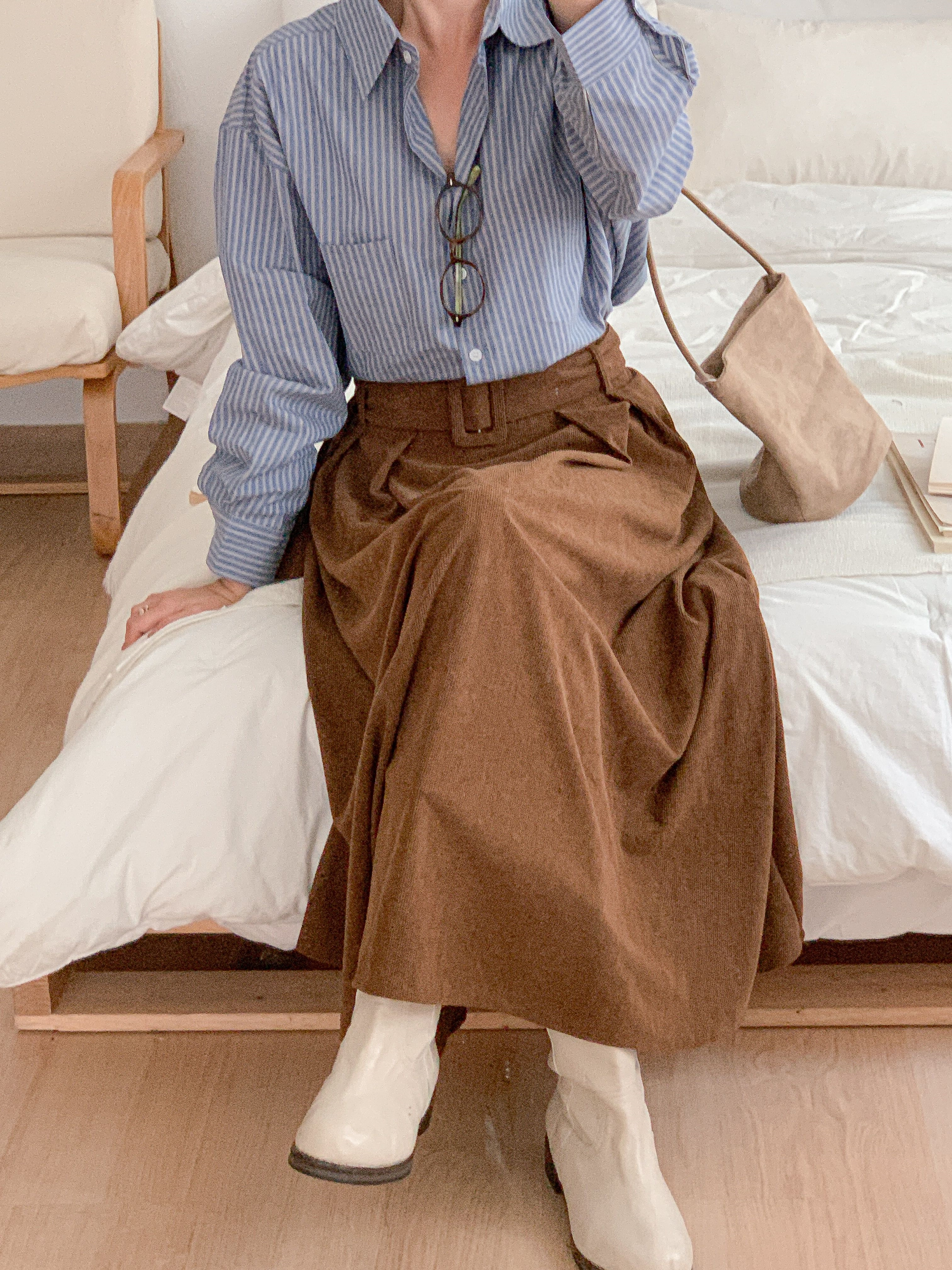 コーデュロイバックゴムロングフレアカラースカートベルト | 詳細画像5