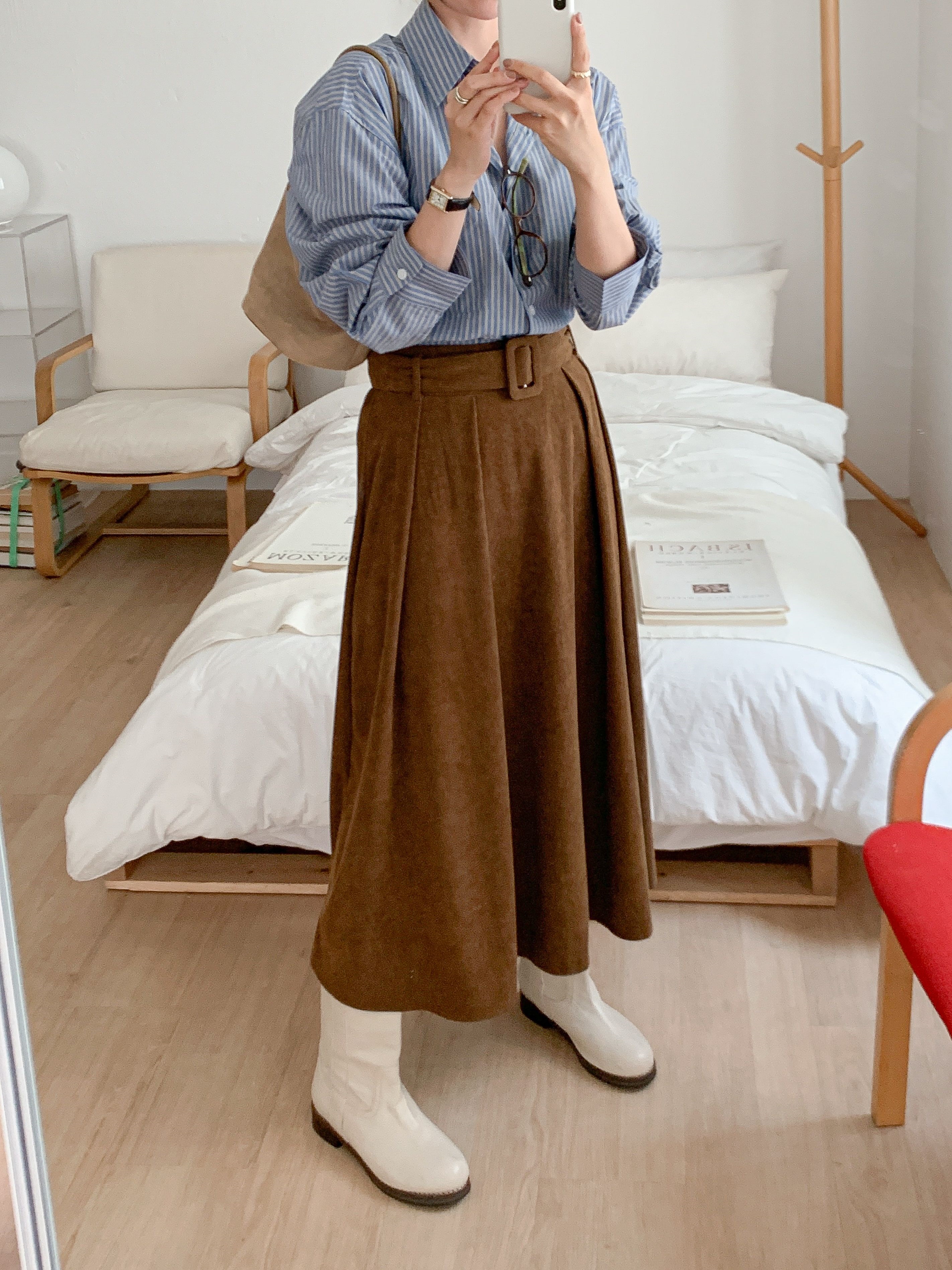 コーデュロイバックゴムロングフレアカラースカートベルト | 詳細画像12