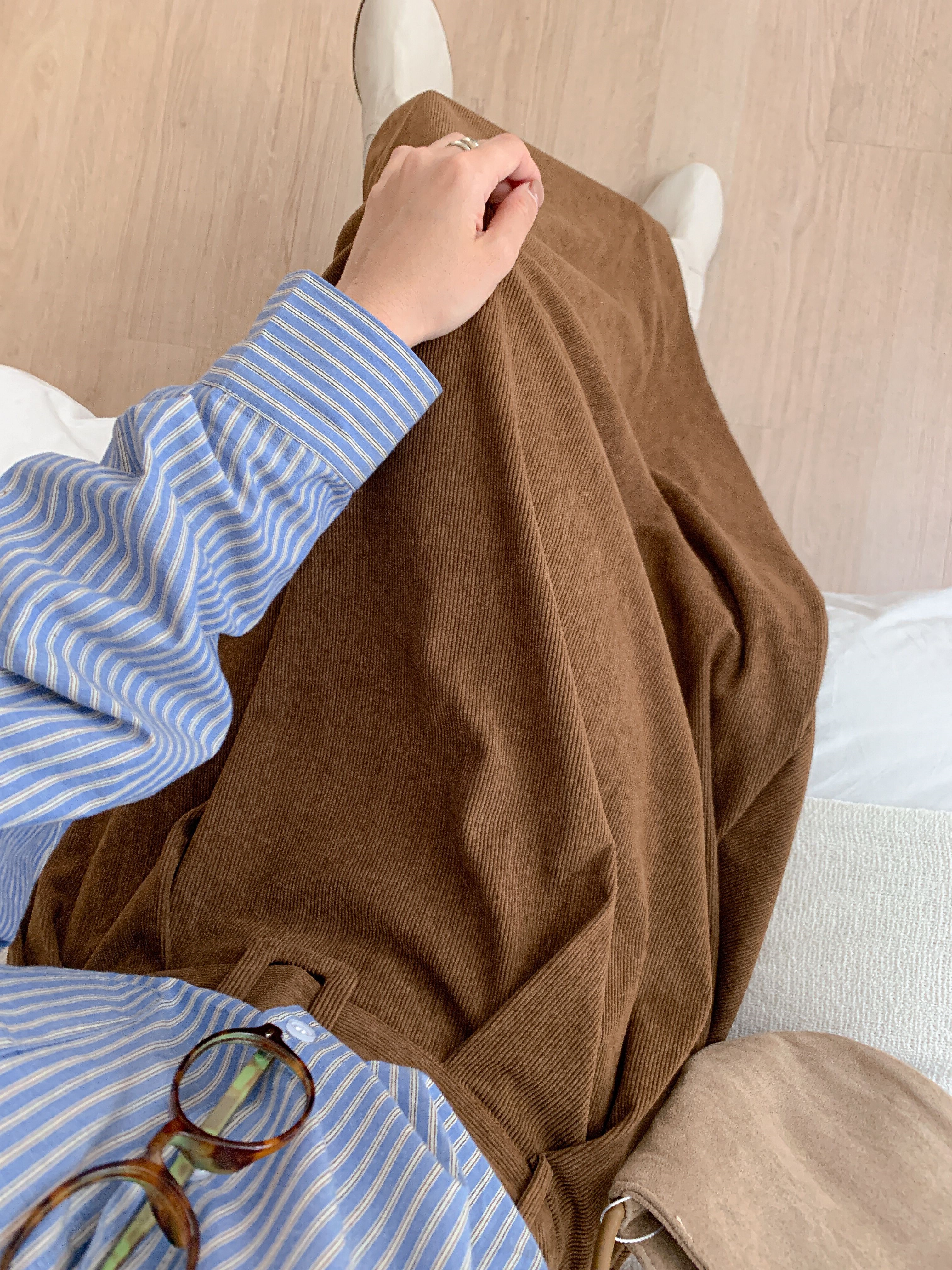 コーデュロイバックゴムロングフレアカラースカートベルト | 詳細画像13