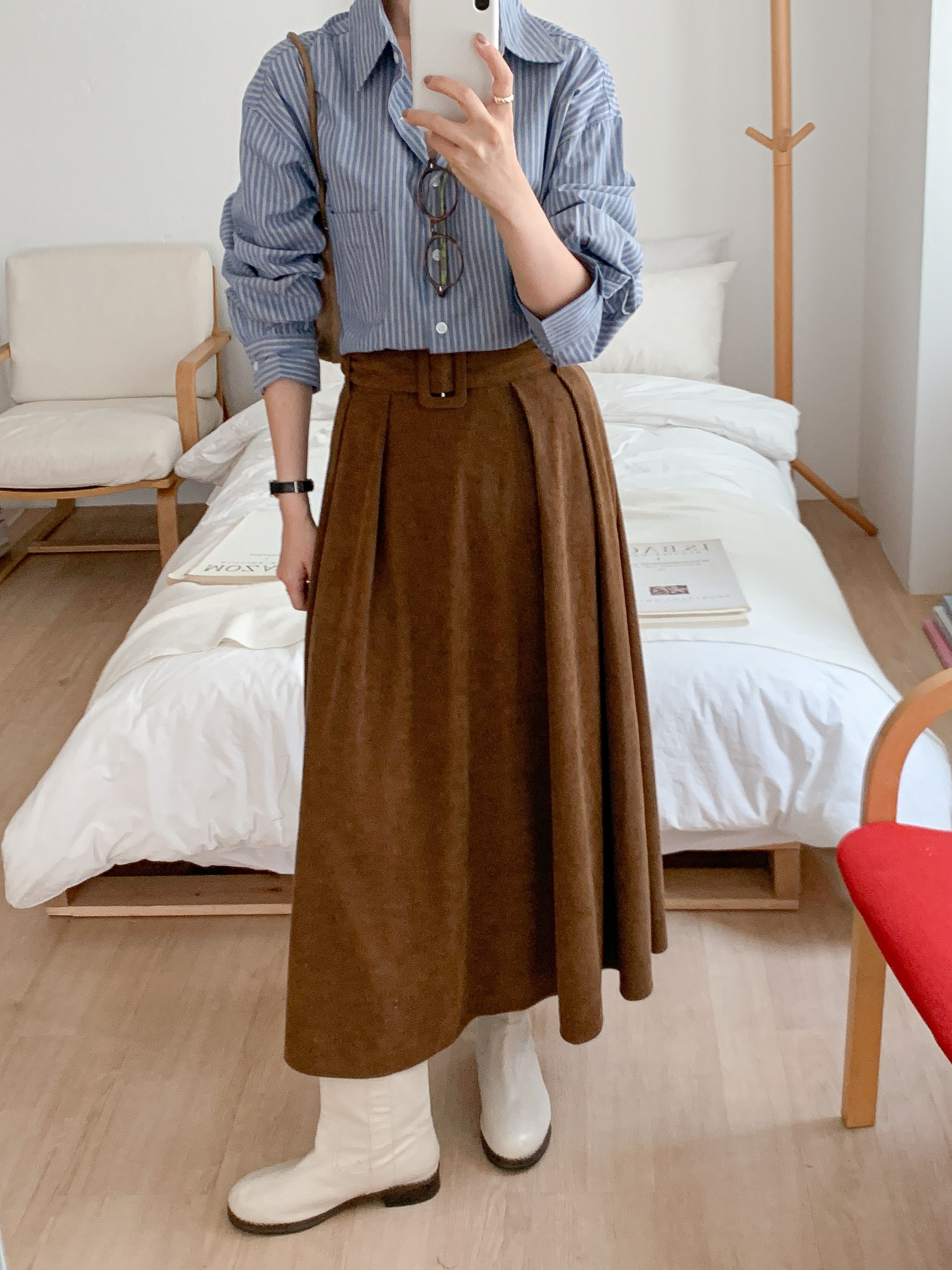 コーデュロイバックゴムロングフレアカラースカートベルト | 詳細画像16