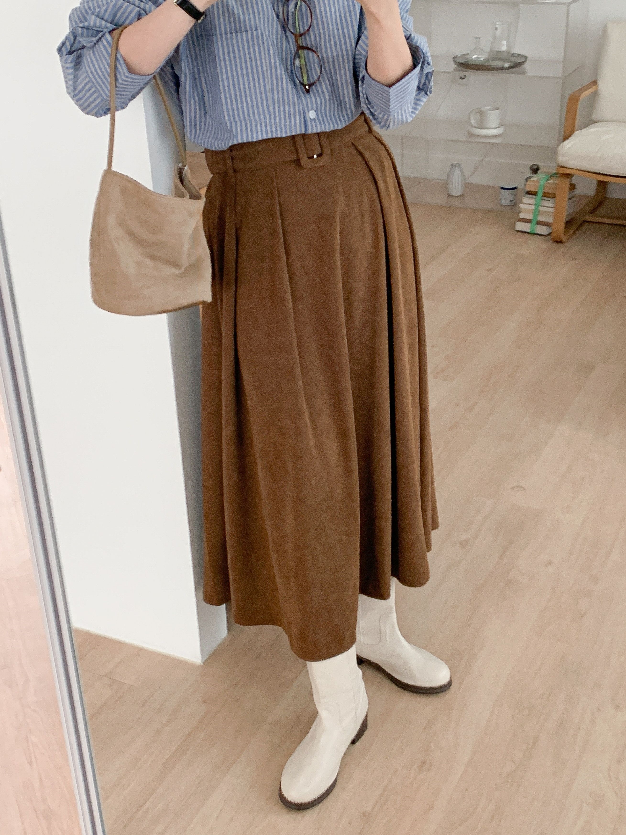 コーデュロイバックゴムロングフレアカラースカートベルト | 詳細画像20