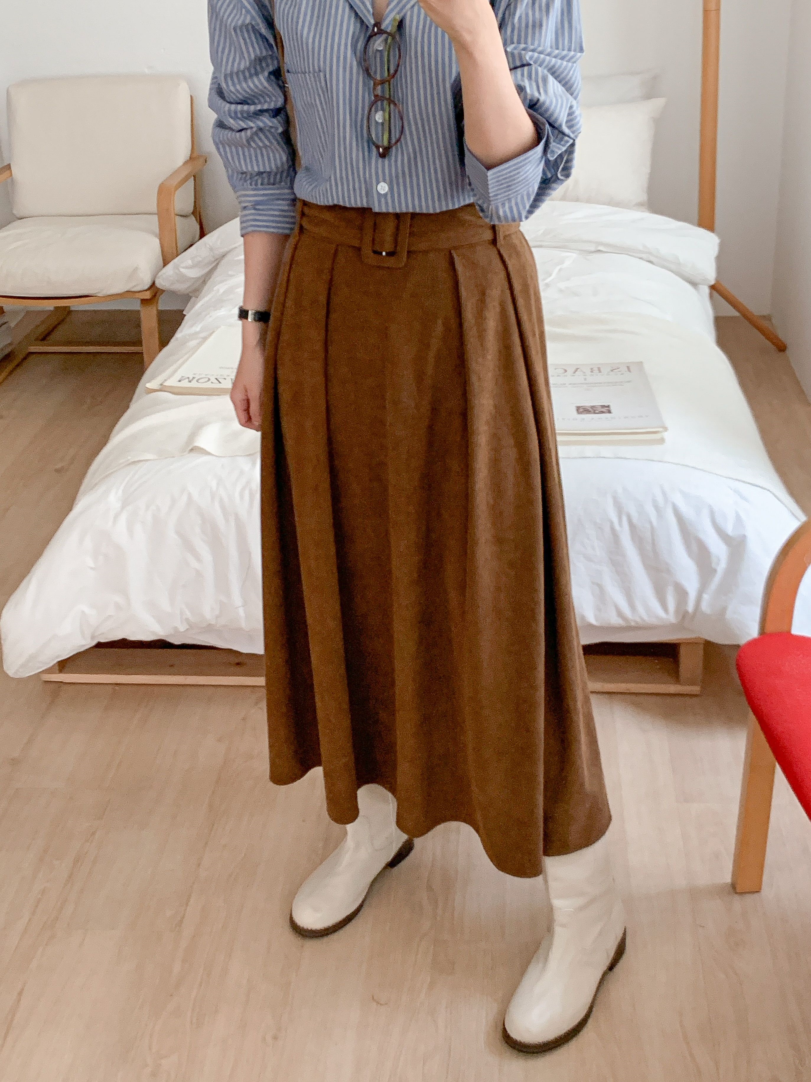 コーデュロイバックゴムロングフレアカラースカートベルト | 詳細画像21