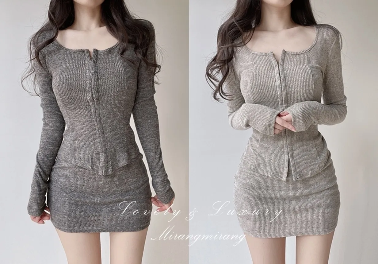 リブUネックミニウエストゴムツーピース | mirangmirang | 詳細画像1