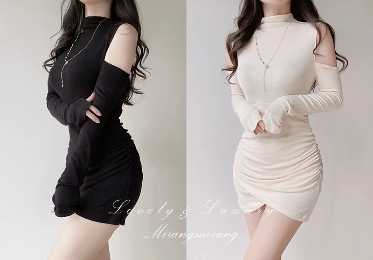 ハーフネックシャーリングミニHラインアームウォーマーワンピース | mirangmirang | 詳細画像1