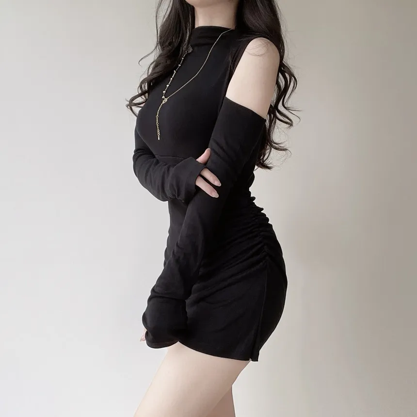 ハーフネックシャーリングミニHラインアームウォーマーワンピース | mirangmirang | 詳細画像2