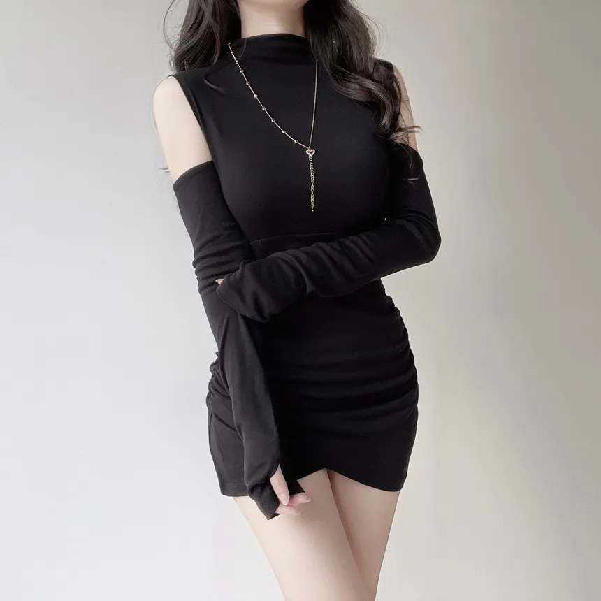 ハーフネックシャーリングミニHラインアームウォーマーワンピース | mirangmirang | 詳細画像3