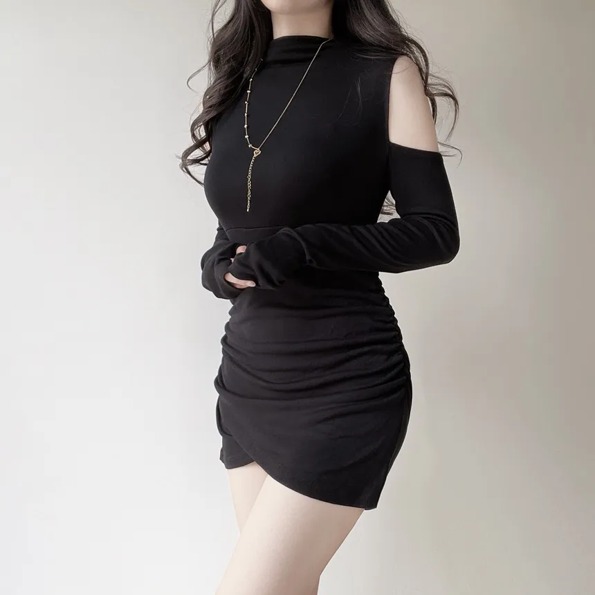 ハーフネックシャーリングミニHラインアームウォーマーワンピース | mirangmirang | 詳細画像4