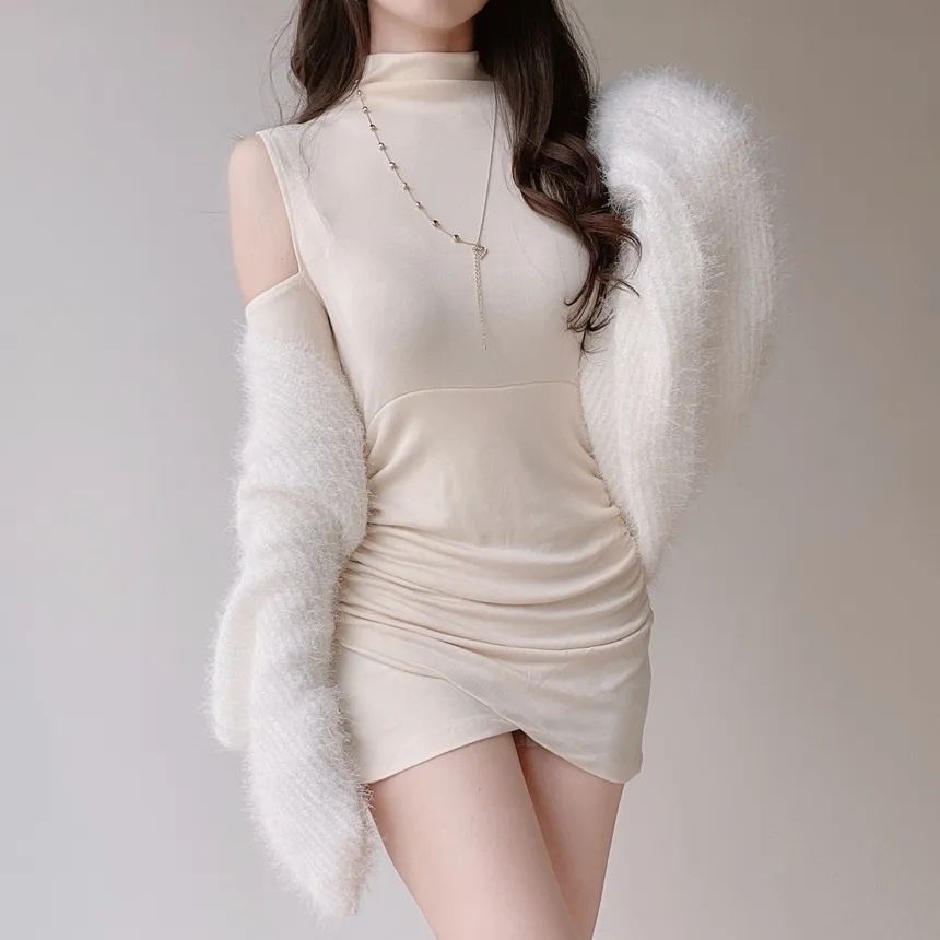 ハーフネックシャーリングミニHラインアームウォーマーワンピース | mirangmirang | 詳細画像8