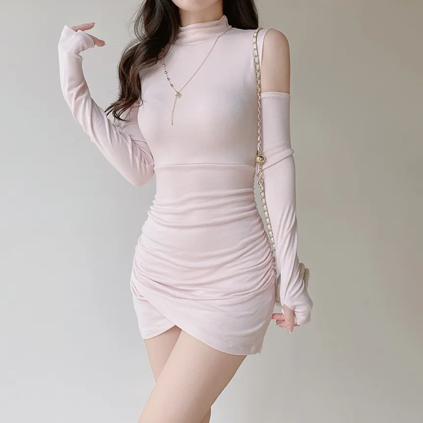 ハーフネックシャーリングミニHラインアームウォーマーワンピース | mirangmirang | 詳細画像10