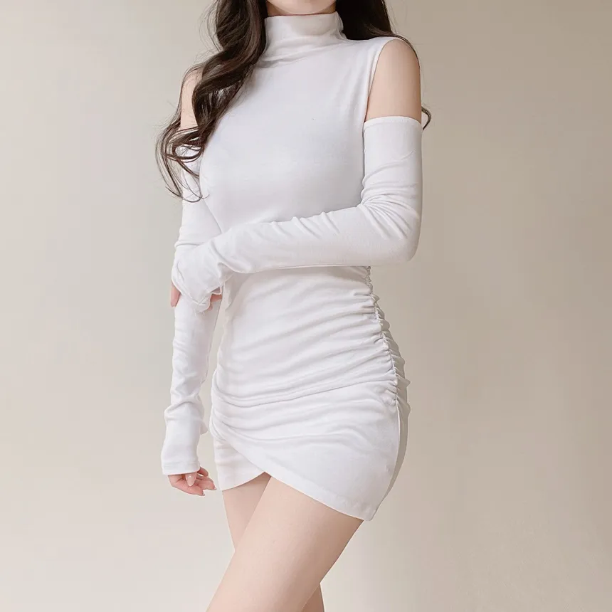 ハーフネックシャーリングミニHラインアームウォーマーワンピース | mirangmirang | 詳細画像17