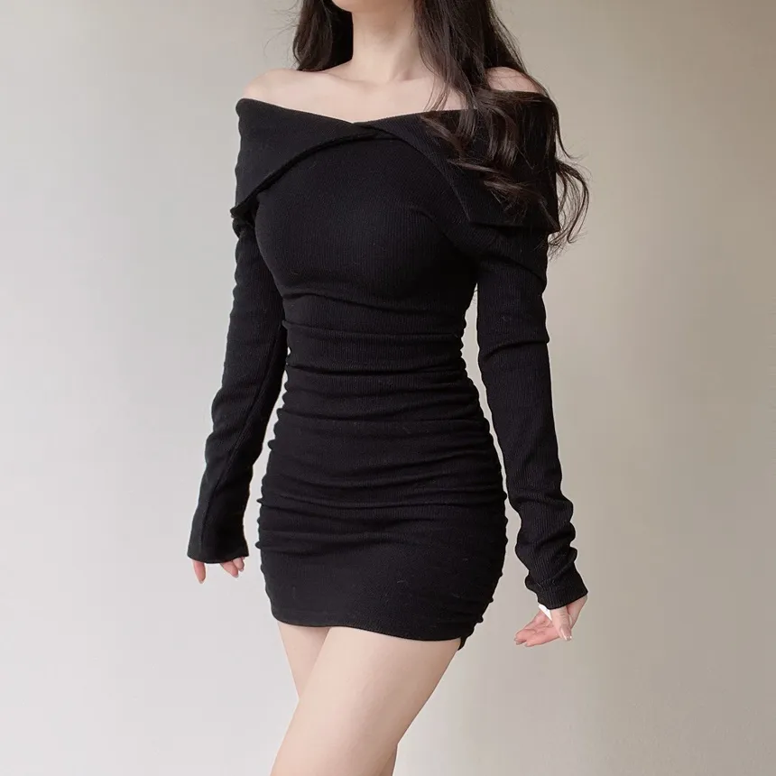 リブオフショルダーシャーリングミニワンピース | mirangmirang | 詳細画像14