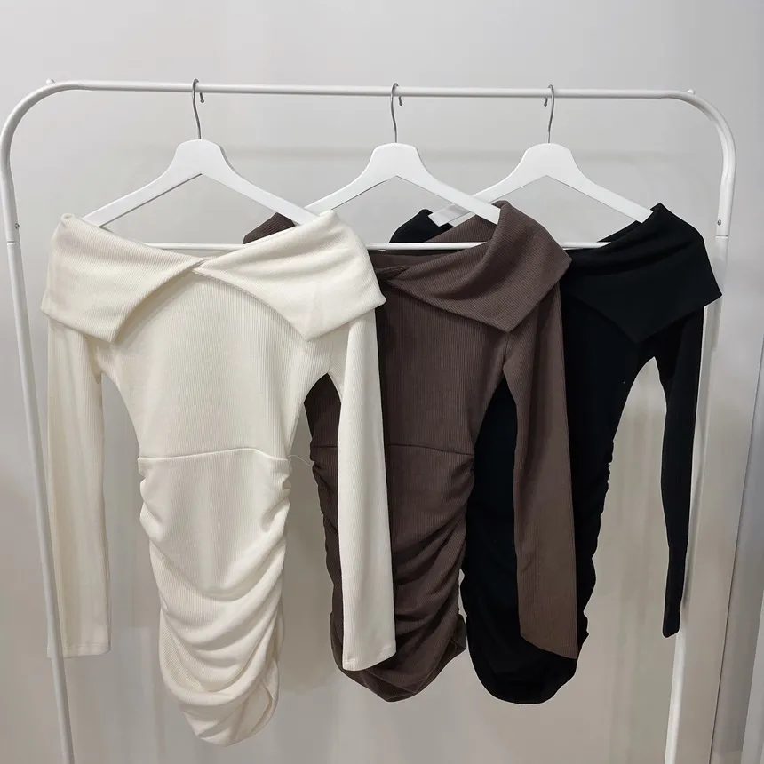 リブオフショルダーシャーリングミニワンピース | mirangmirang | 詳細画像35