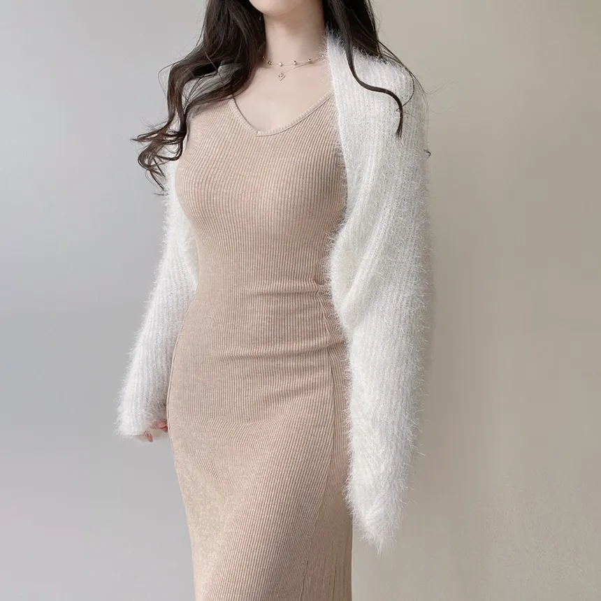 リブVネックスリムロングワンピース | mirangmirang | 詳細画像11