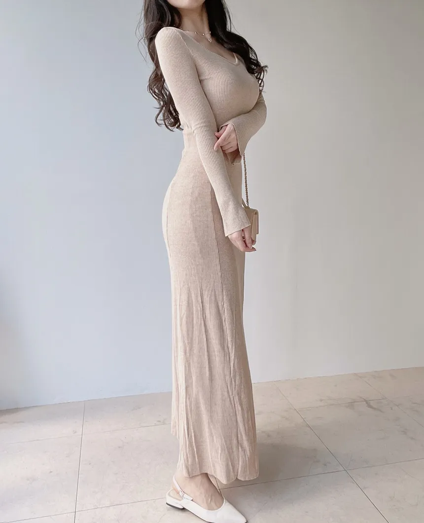リブVネックスリムロングワンピース | mirangmirang | 詳細画像13