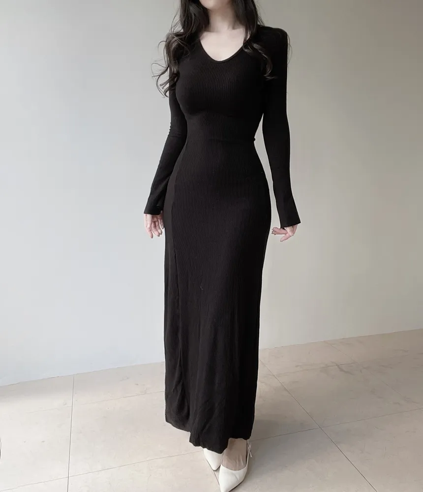 リブVネックスリムロングワンピース | mirangmirang | 詳細画像19