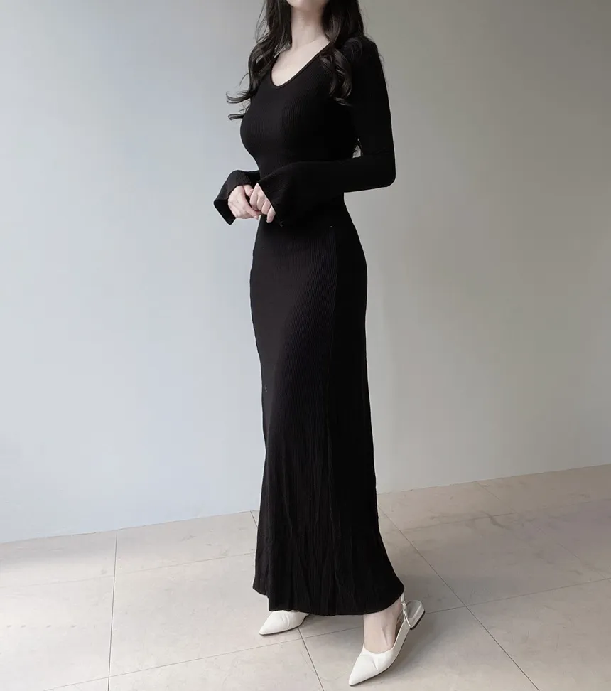 リブVネックスリムロングワンピース | mirangmirang | 詳細画像20