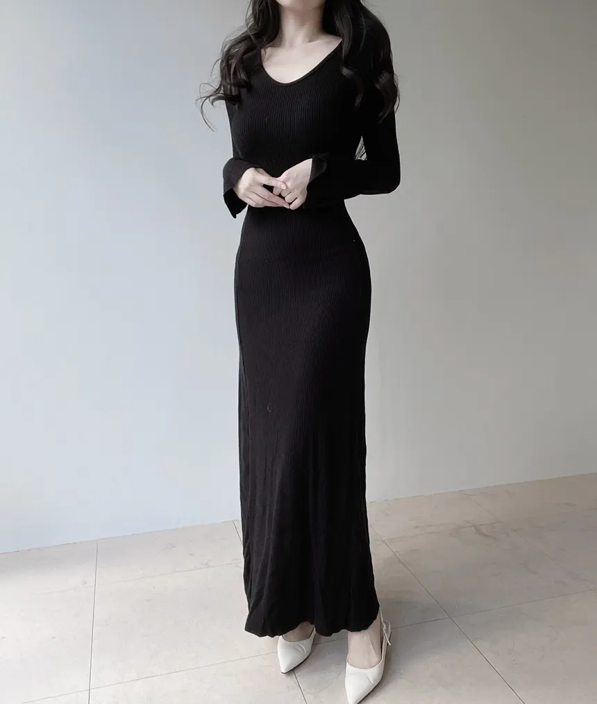 リブVネックスリムロングワンピース | mirangmirang | 詳細画像21