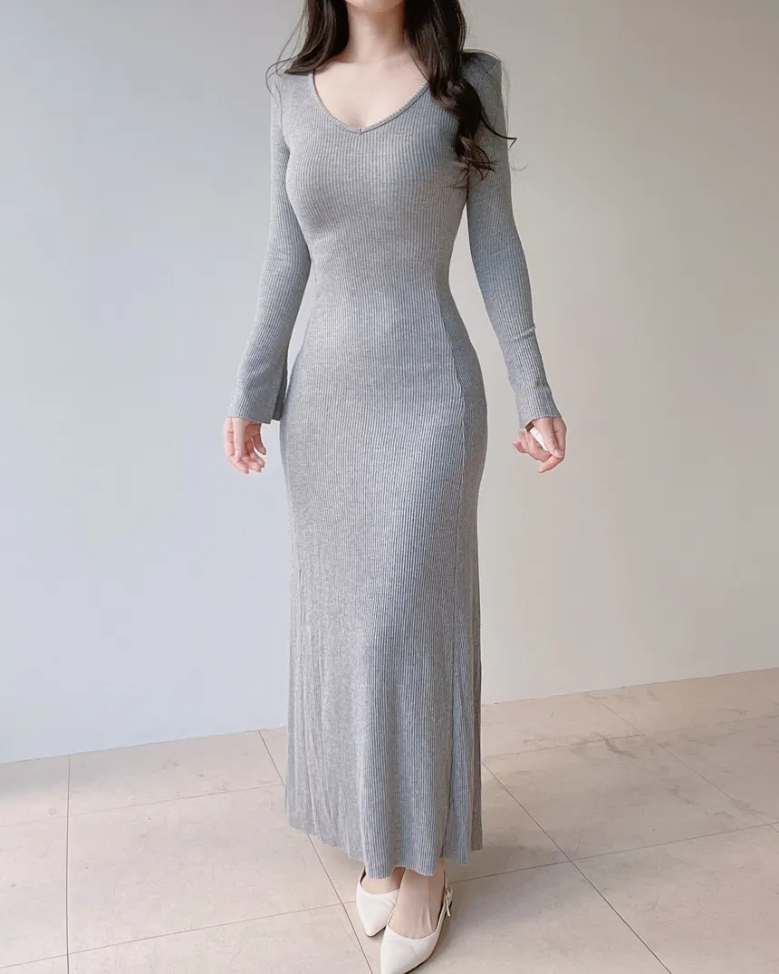 リブVネックスリムロングワンピース | mirangmirang | 詳細画像22