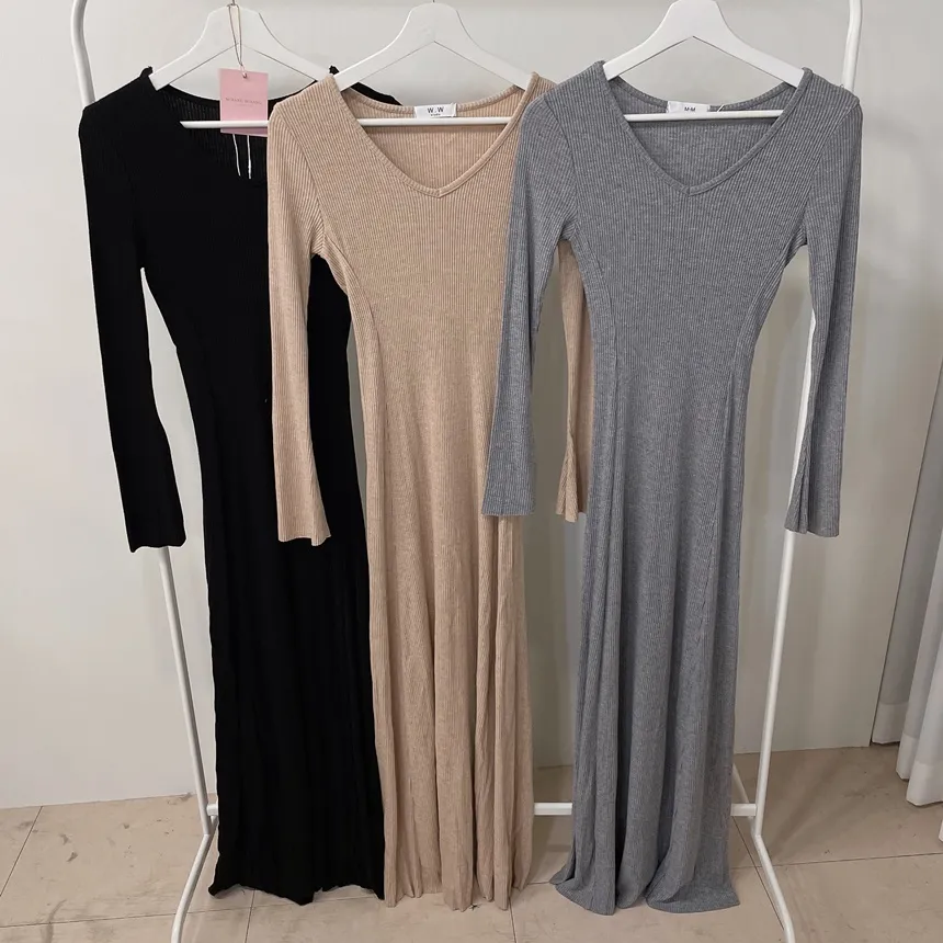 リブVネックスリムロングワンピース | mirangmirang | 詳細画像31