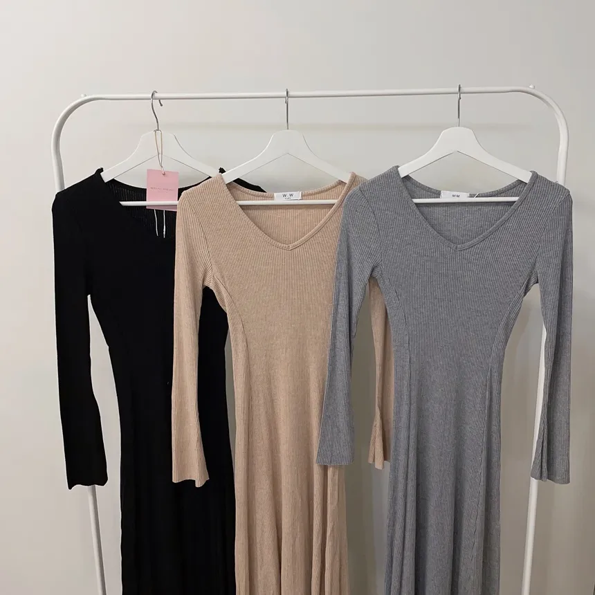 リブVネックスリムロングワンピース | mirangmirang | 詳細画像32