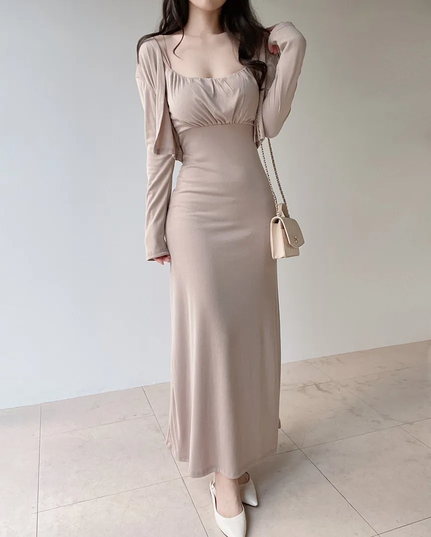 シャーリングフレアUネックシンプルアンサンブルキャミワンピース | mirangmirang | 詳細画像2