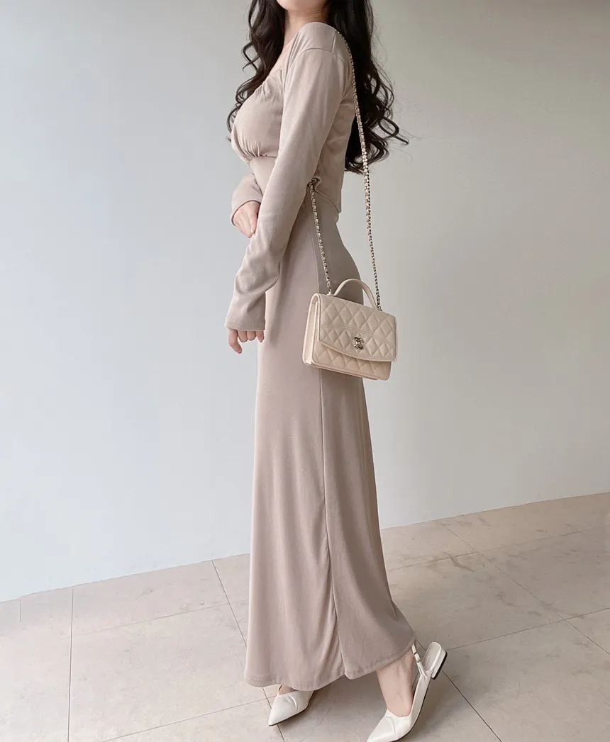 シャーリングフレアUネックシンプルアンサンブルキャミワンピース | mirangmirang | 詳細画像3