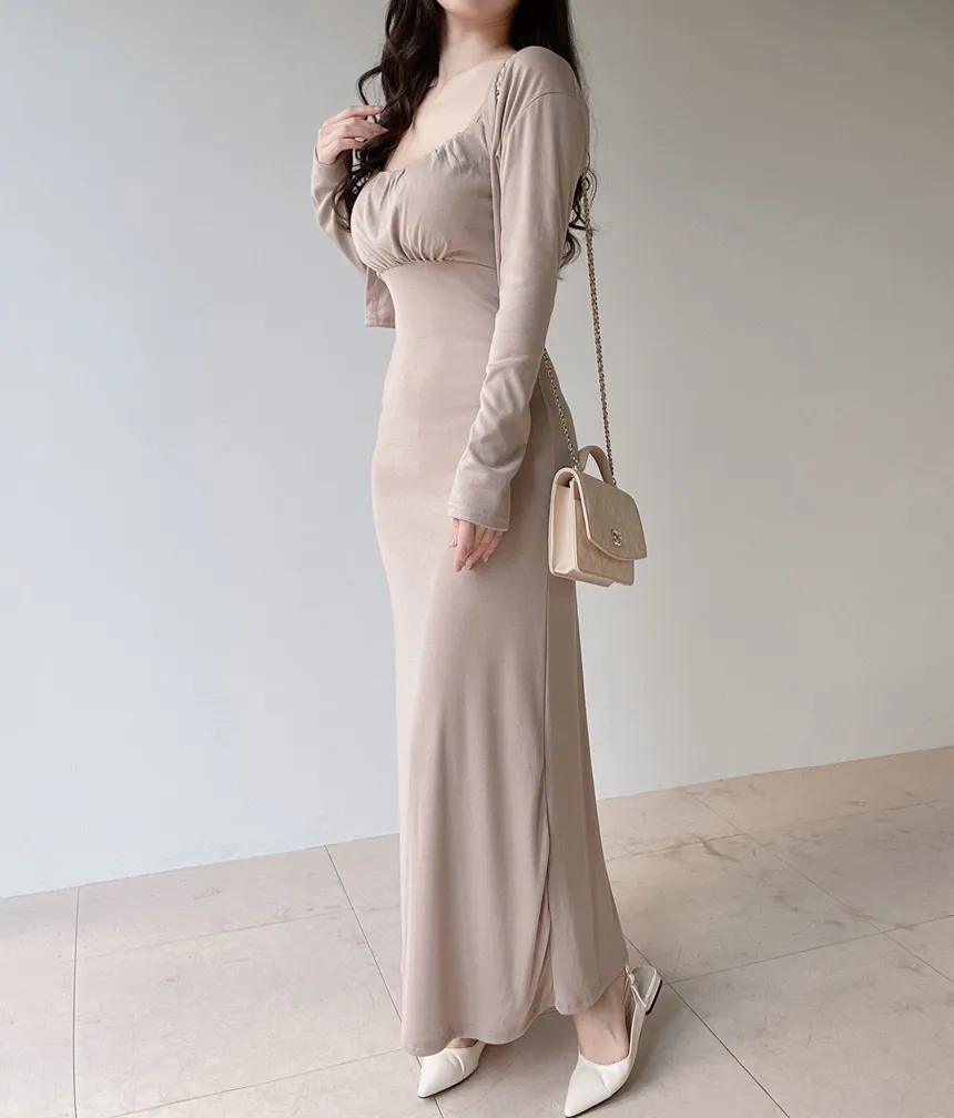 シャーリングフレアUネックシンプルアンサンブルキャミワンピース | mirangmirang | 詳細画像4