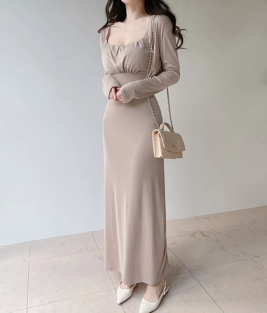 シャーリングフレアUネックシンプルアンサンブルキャミワンピース | mirangmirang | 詳細画像5