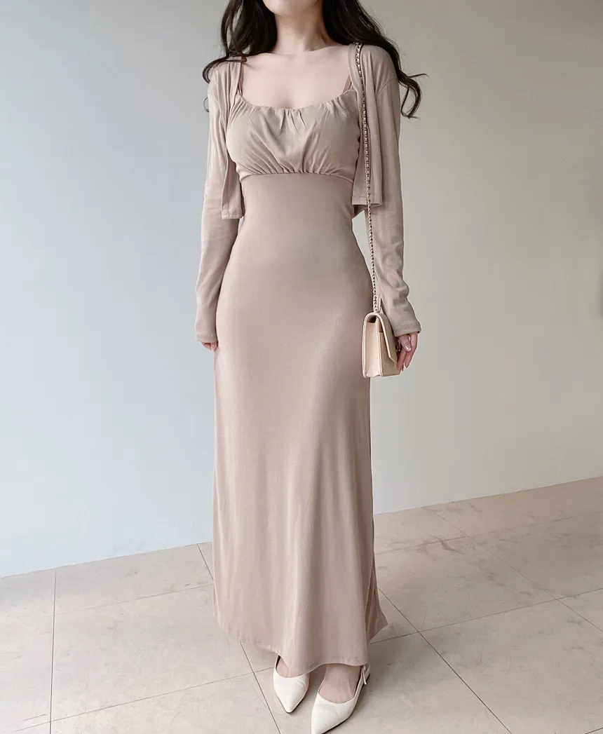 シャーリングフレアUネックシンプルアンサンブルキャミワンピース | mirangmirang | 詳細画像6