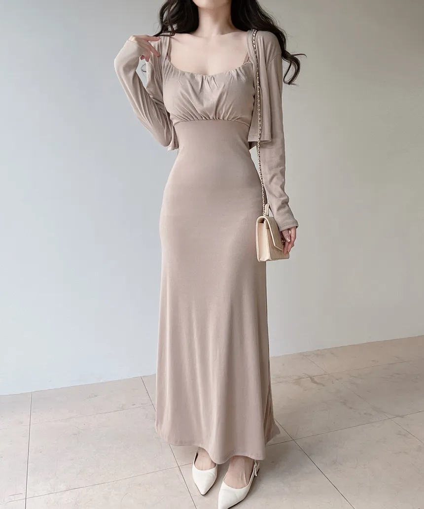 シャーリングフレアUネックシンプルアンサンブルキャミワンピース | mirangmirang | 詳細画像7