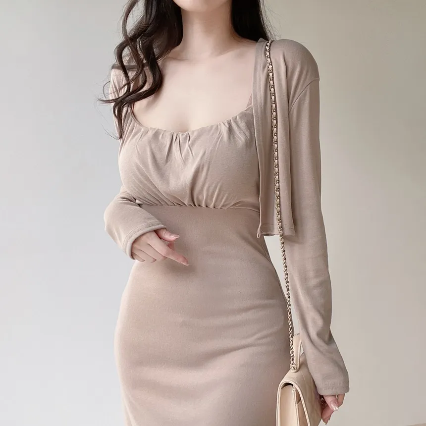 シャーリングフレアUネックシンプルアンサンブルキャミワンピース | mirangmirang | 詳細画像8