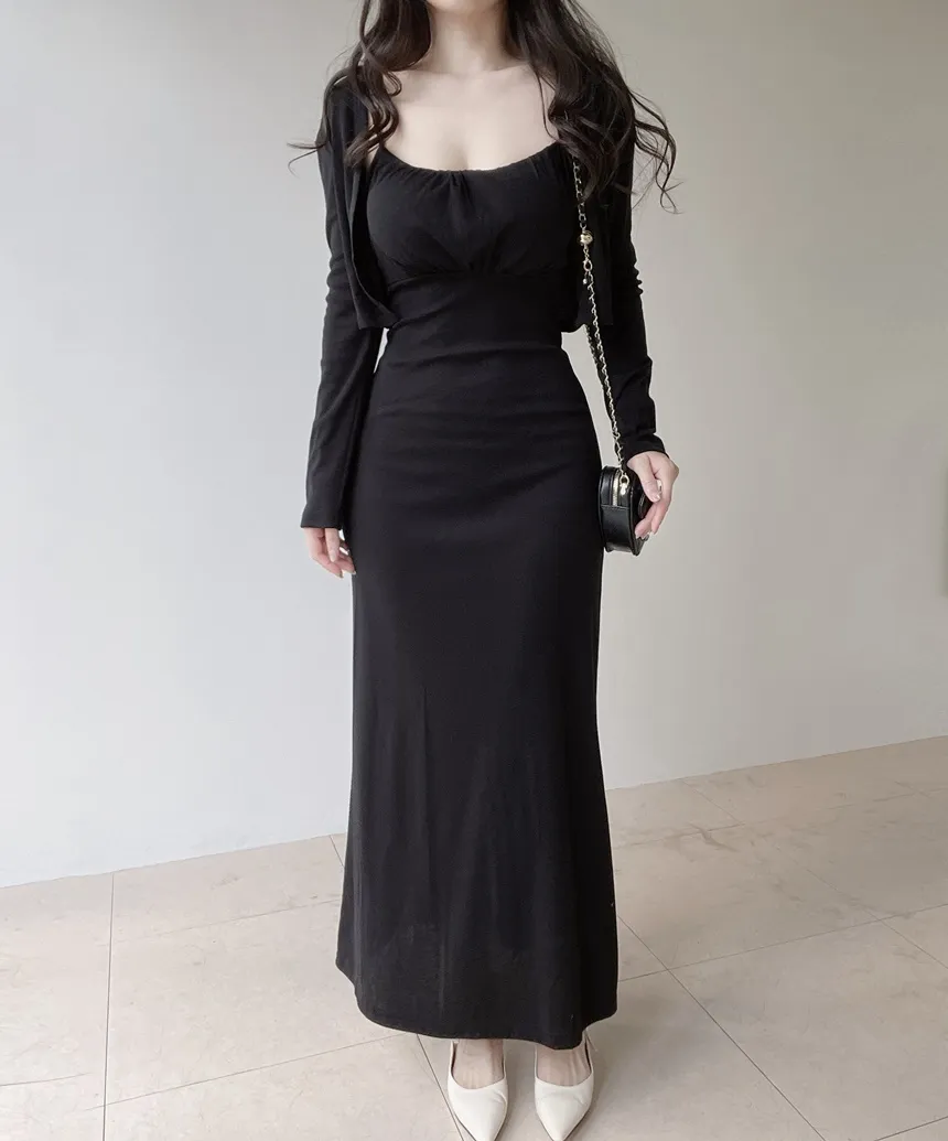 シャーリングフレアUネックシンプルアンサンブルキャミワンピース | mirangmirang | 詳細画像10