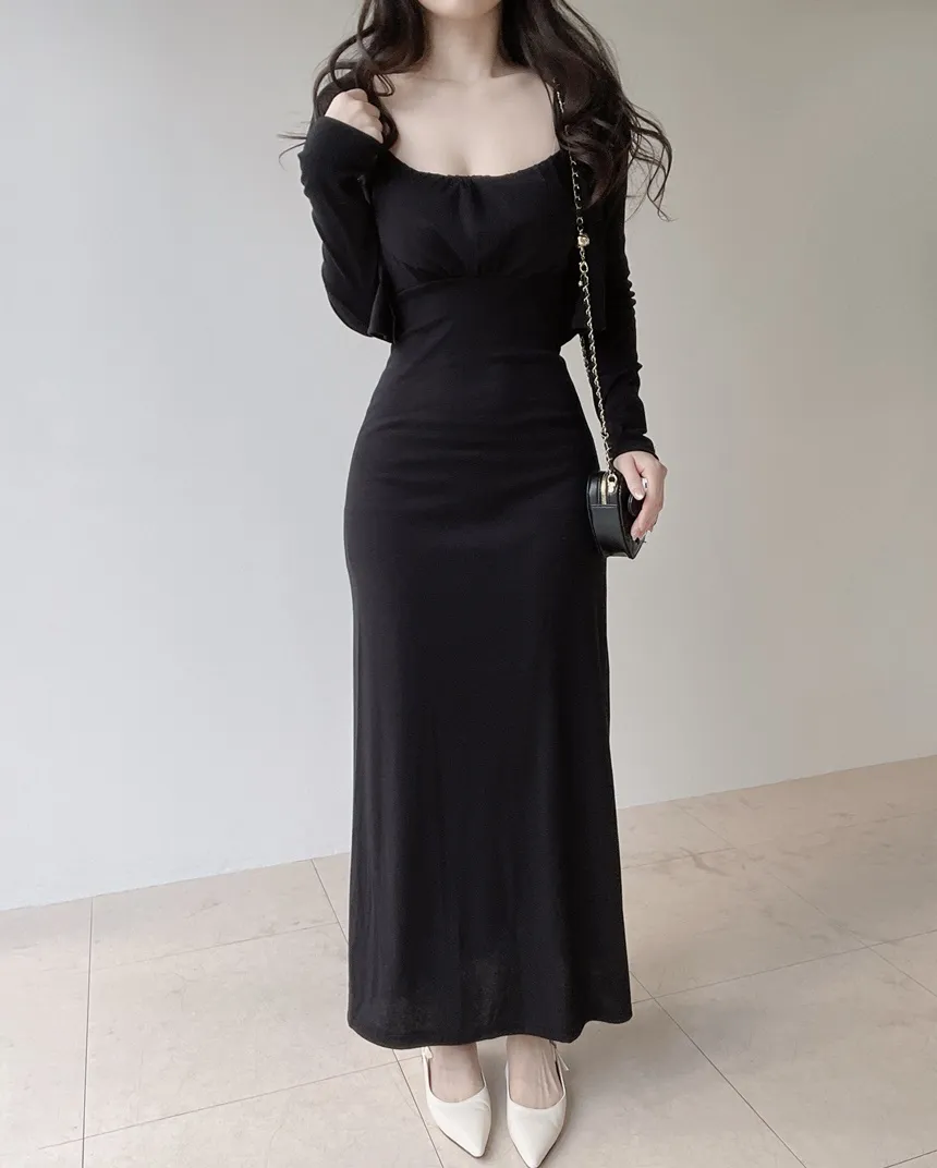 シャーリングフレアUネックシンプルアンサンブルキャミワンピース | mirangmirang | 詳細画像12