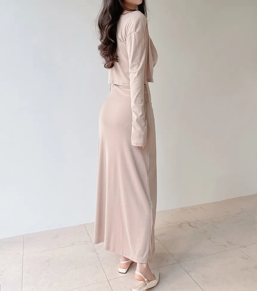 シャーリングフレアUネックシンプルアンサンブルキャミワンピース | mirangmirang | 詳細画像13