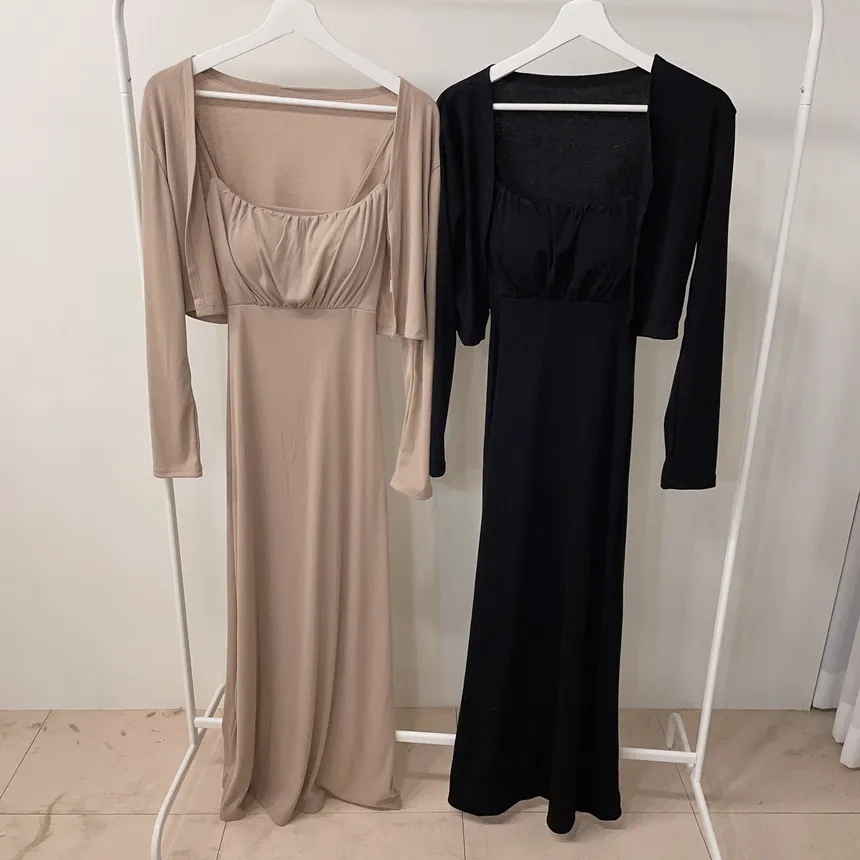 シャーリングフレアUネックシンプルアンサンブルキャミワンピース | mirangmirang | 詳細画像14