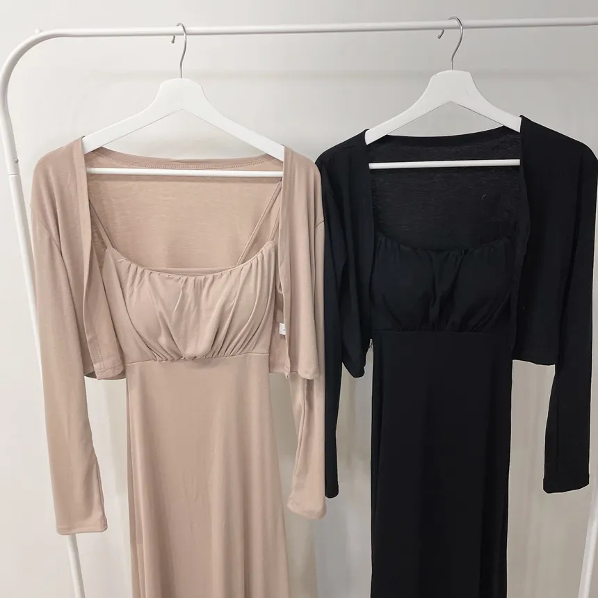 シャーリングフレアUネックシンプルアンサンブルキャミワンピース | mirangmirang | 詳細画像15