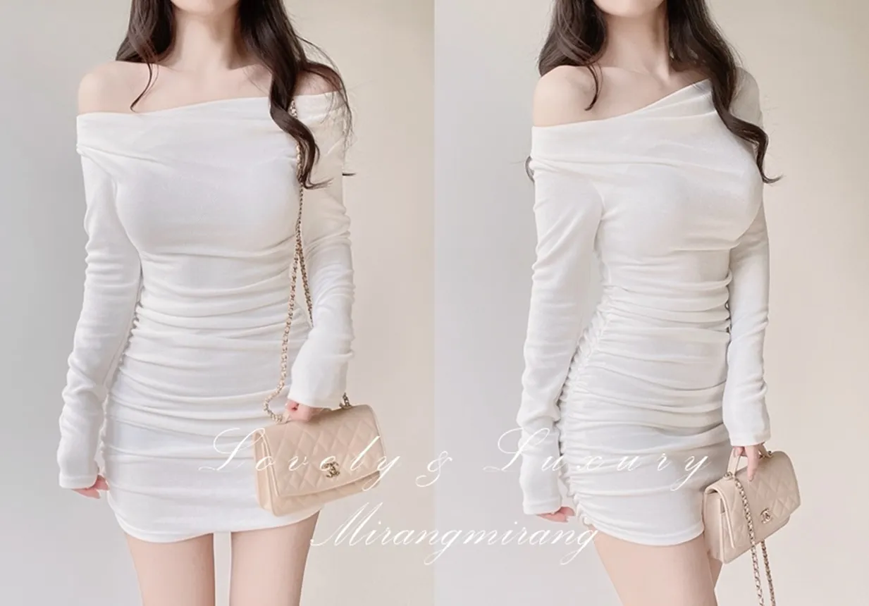 ドレープシャーリングミニオフショルダー無地ワンピース | mirangmirang | 詳細画像1