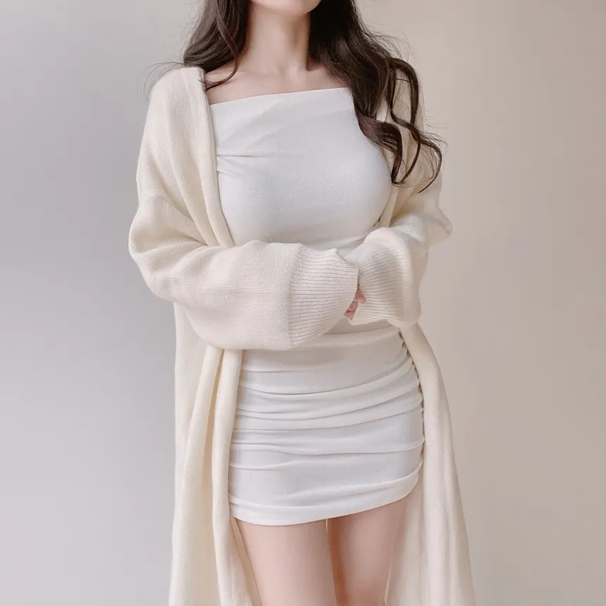 ドレープシャーリングミニオフショルダー無地ワンピース | mirangmirang | 詳細画像5