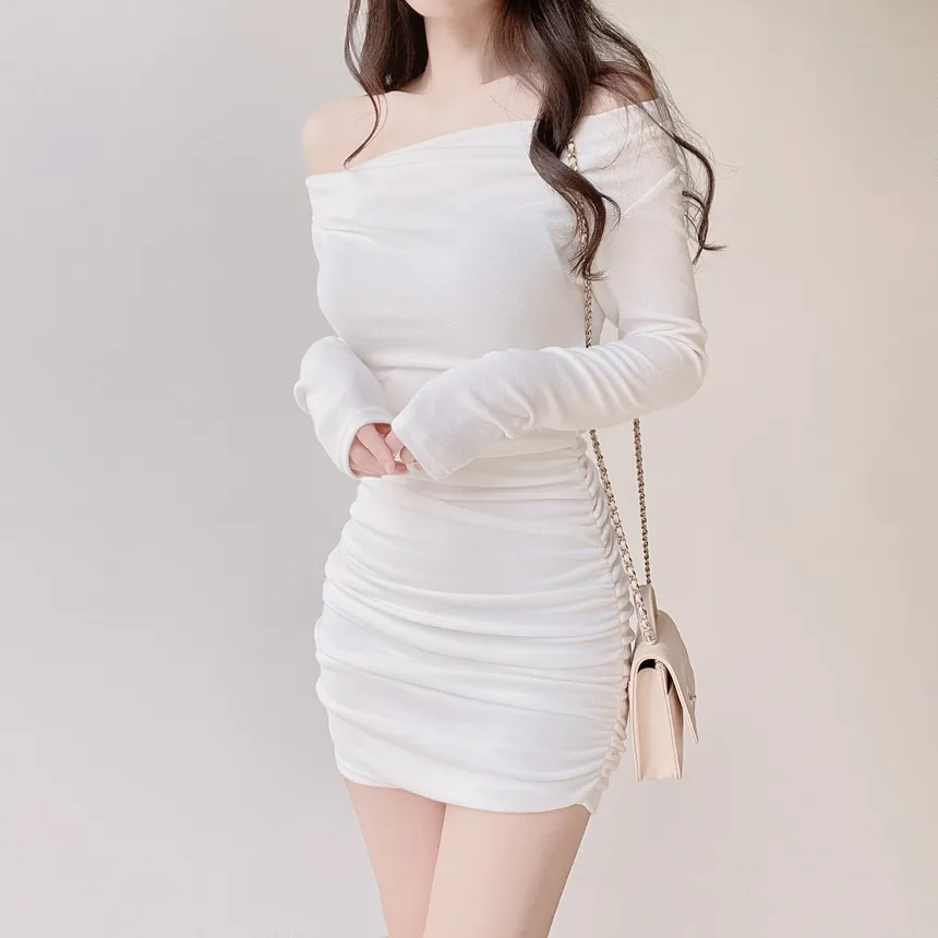 ドレープシャーリングミニオフショルダー無地ワンピース | mirangmirang | 詳細画像16