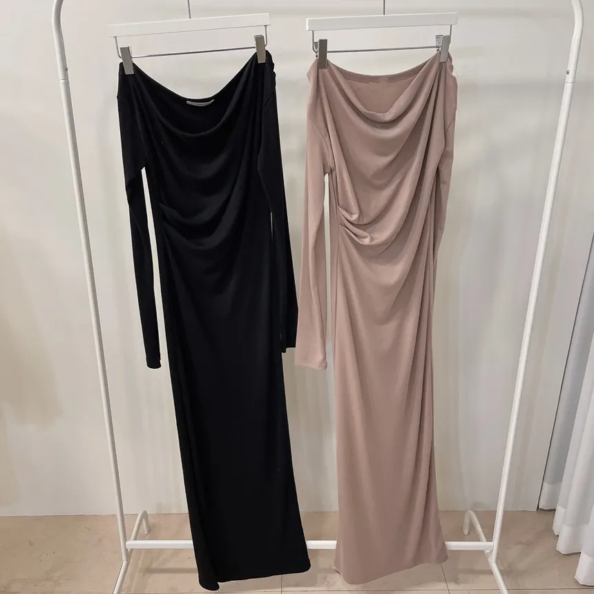 ドレープスリムロングオフショルダー無地ワンピース | mirangmirang | 詳細画像20