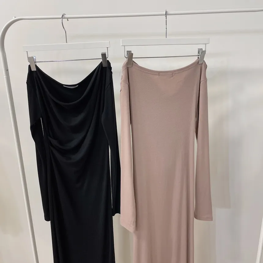 ドレープスリムロングオフショルダー無地ワンピース | mirangmirang | 詳細画像22