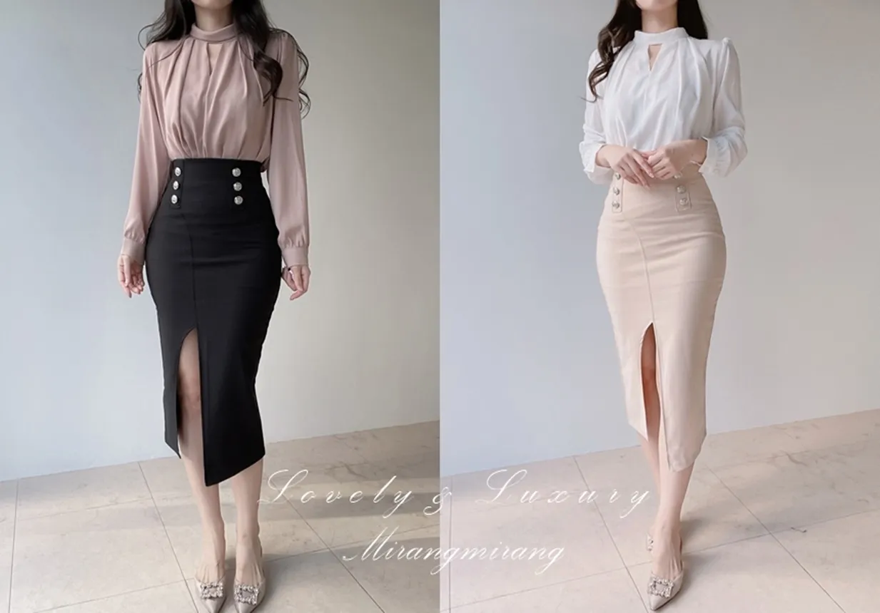 スリットボタンHラインスカート | mirangmirang | 詳細画像1