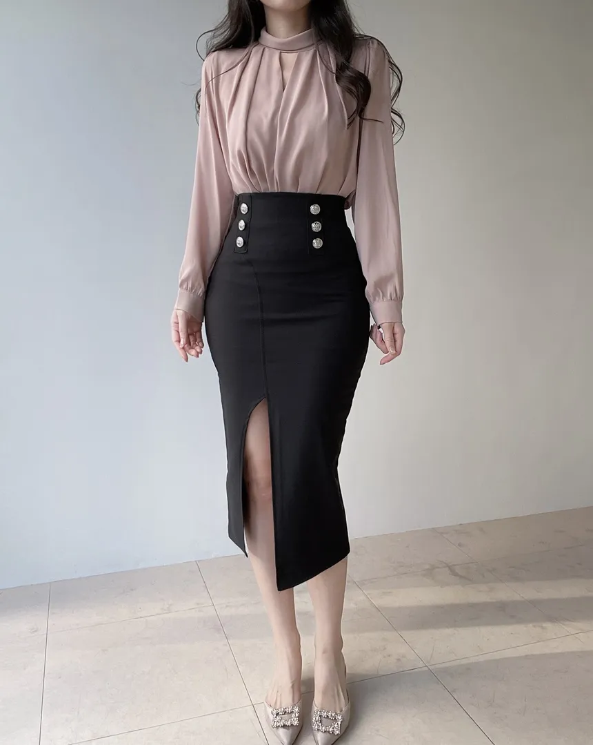 スリットボタンHラインスカート | mirangmirang | 詳細画像3