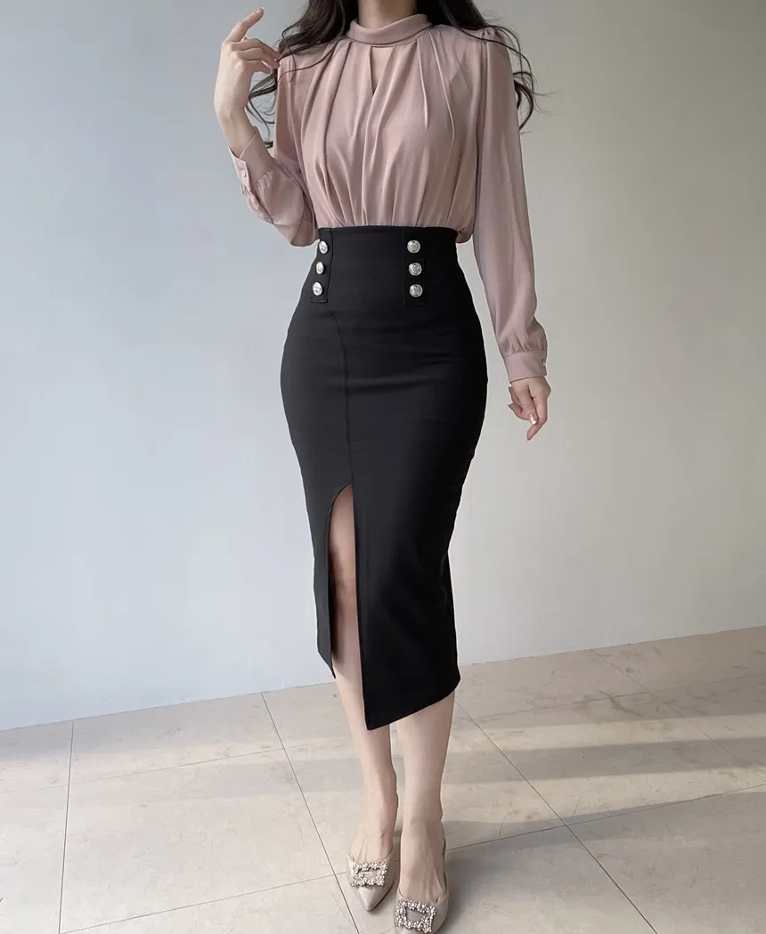 スリットボタンHラインスカート | mirangmirang | 詳細画像7